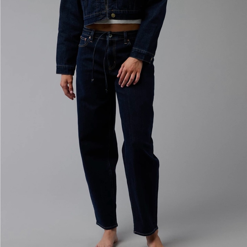 AE Dark Blue stretch Barrel Jeans
